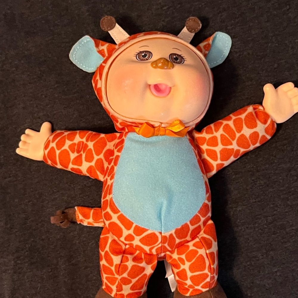 Giraffe-Themed Baby Doll with Orange and Blue Outfit